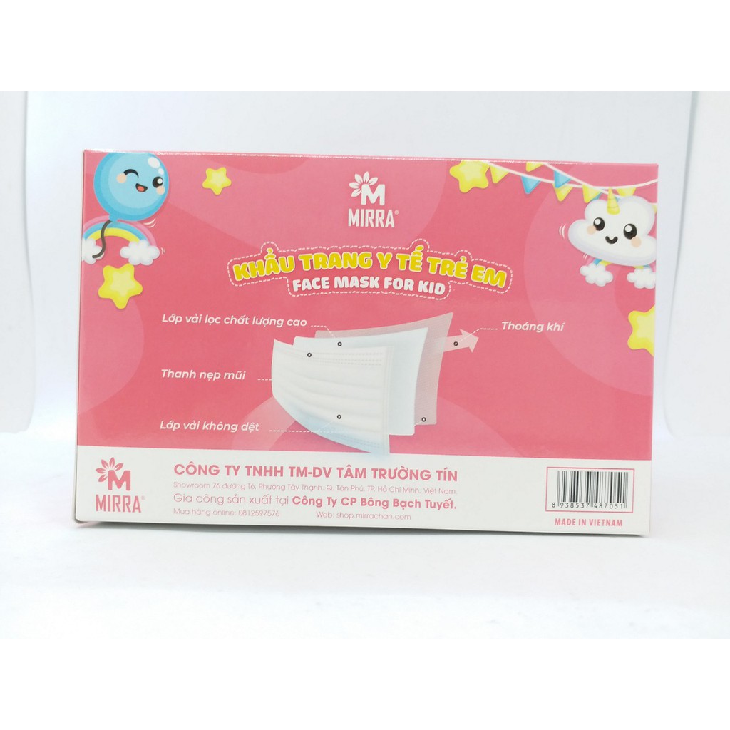 KHẨU TRANG Y TẾ TRẺ EM THƯƠNG HIỆU MIRRA CHO BÉ TỪ 6-12 TUỔI (hộp 50 cái) | BigBuy360 - bigbuy360.vn