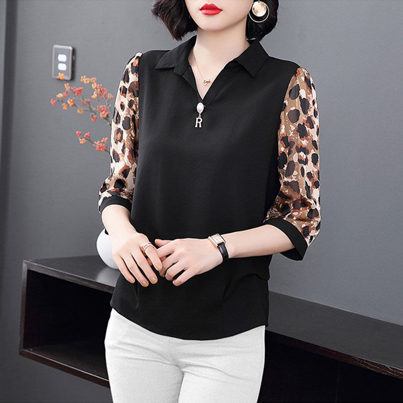 Đầu xuân của các bà mẹ trung niên trang phục mới 2021 Áo sơ mi voan tay ba phần tư, áo sơ mi nữ, áo lưới rời với tay áo | BigBuy360 - bigbuy360.vn