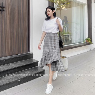CHÂN VÁY DÀI CARO XẾP LY ZAREEN VAD05 CARO XÁM