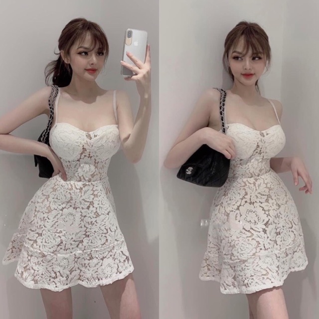 ĐẦM REN XOÈ 2 DÂY CÚP NGỰC