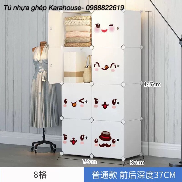 TỦ NHỰA QUẦN ÁO LẮP GHÉP 8 Ô SÂU 47cm. Tặng 1 treo đồ.