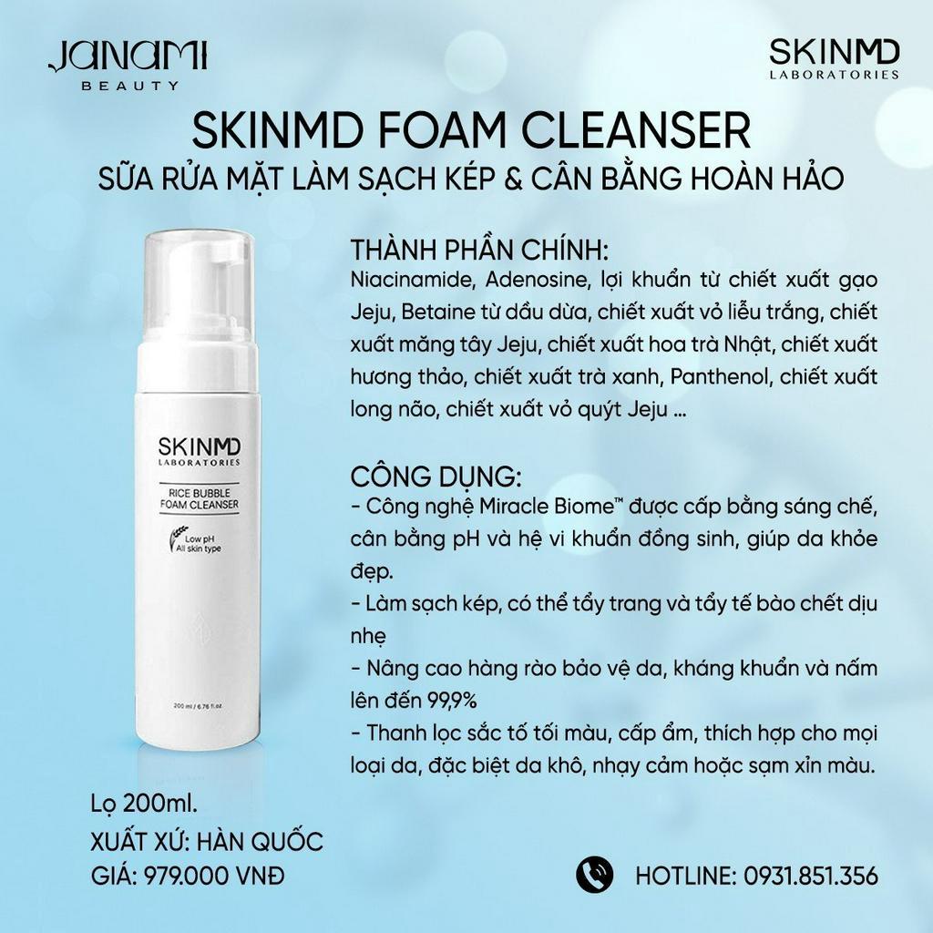 Sữa rửa mặt cân bằng dưỡng trắng da và phục hồi làn thiếu ẩm, nhạy cảm / SkinMD Foam Cleanser 200ml