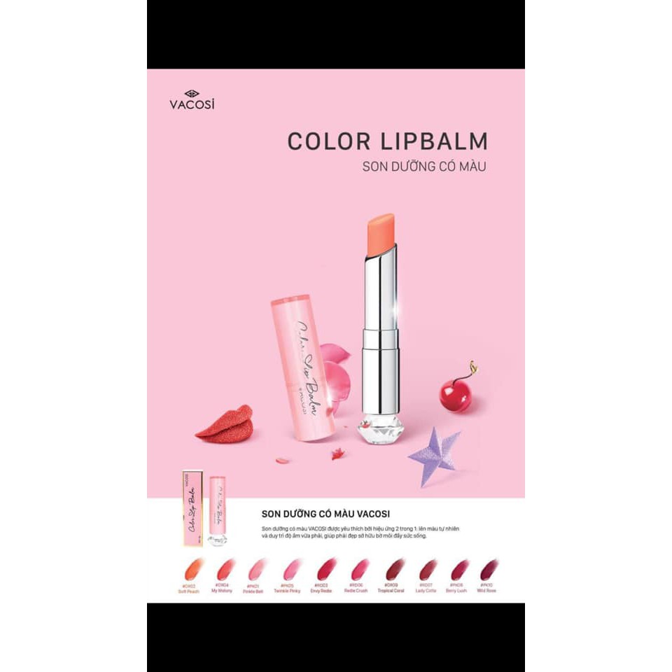 SON DƯỠNG MỀM MƯỚT MÔI VACOSI COLOR LIPBALM - 3695