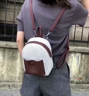 (Có sẵn) Balo mini vải thô mix da