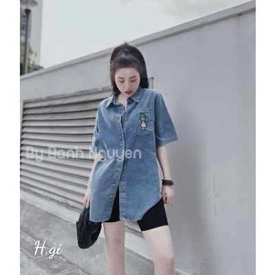 Áo bò vịt doonann xanh in túi lưng xinh