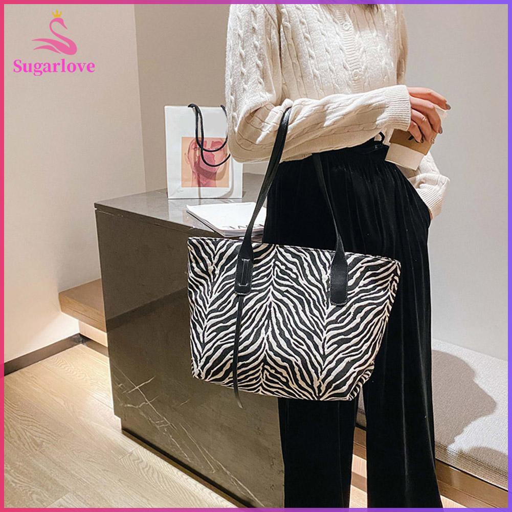 Beautiful ❤SG Retro Plaid Zebra Top-handle Bag Women Casual Canvas Shoulder Totes Clutch