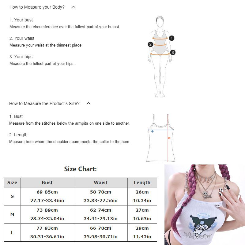 Áo hai dây hở lưng phối dây chuỗi xích không tay in hình Anime Kuromi cho nữ