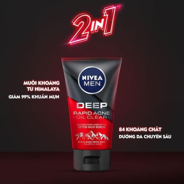 Sữa rửa mặt NIVEA MEN Deep Rapid Acne Oil Clear (100g)