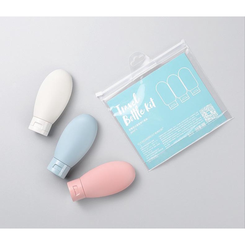 Set 3 Lọ chiết mỹ phẩm, dầu gội, sữa tắm mang đi du lịch kèm túi zip - bộ chiết mỹ phẩm chai 60ml