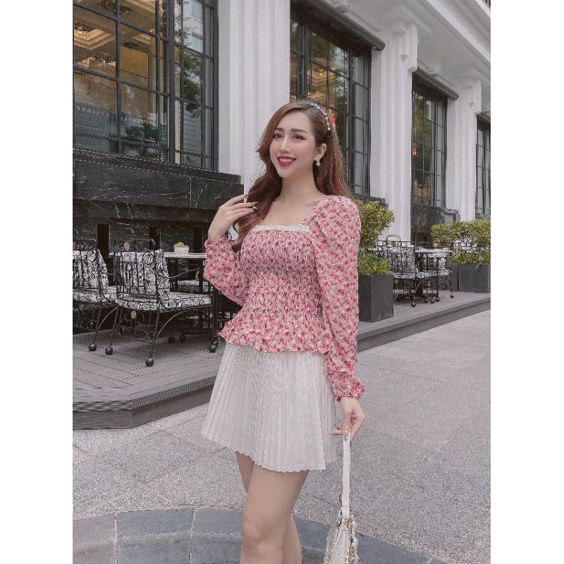 [Mã FAMAYWA giảm 10K đơn 50K] Áo sơ mi kiểu hoa nhí cổ vuông tay bồng tiểu thư | BigBuy360 - bigbuy360.vn
