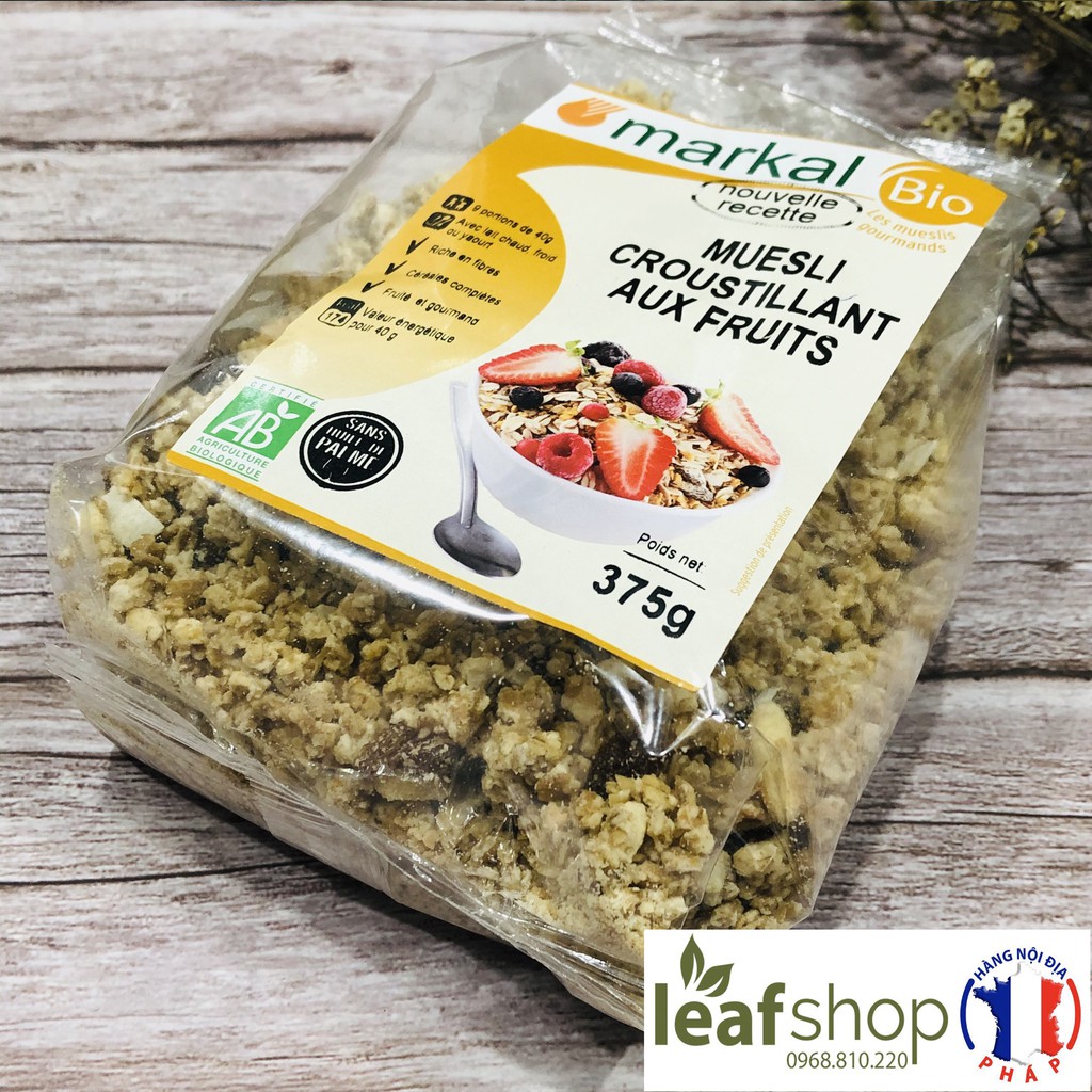 Ngũ cốc giòn trái cây hữu cơ Muesli Crunchy Markal 375g