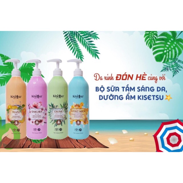 Sữa tắm sáng da, dưỡng ẩm, chống lão hoá Kisetsu 950ml (Anh Đào, Hồng, LiLy, Aloe Vera, Sữa Dê Ong Chúa, Olive, YuZu)