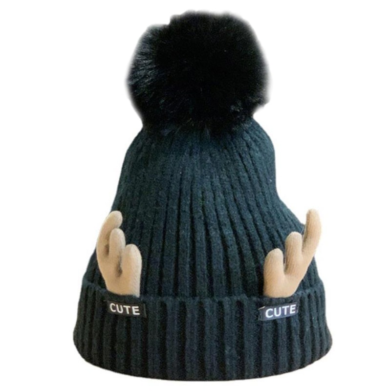 Mũ Beanie Dệt Kim Hình Sừng Hươu Đính Bóng Lông Đáng Yêu Thời Trang Xuân Đông Cho Nam Và Nữ