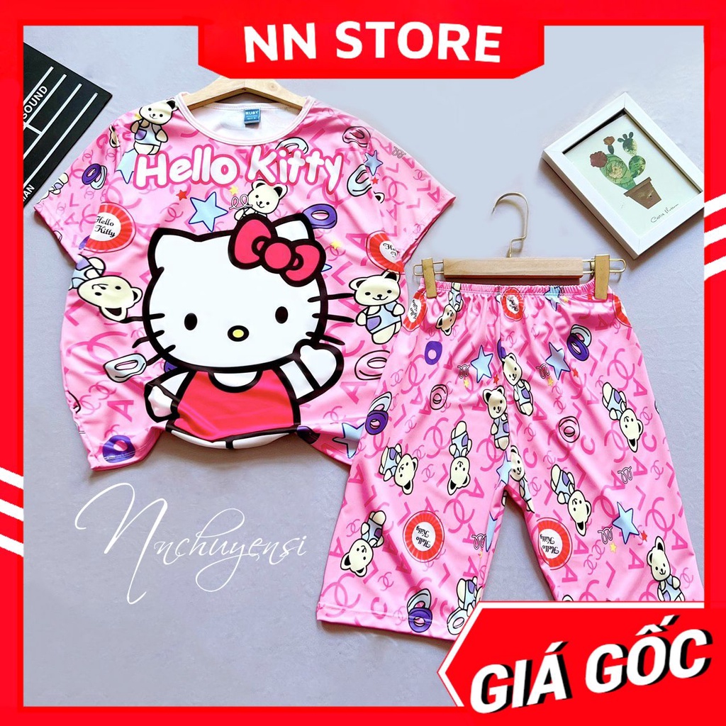 Đồ bộ thun lửng cho mẹ và bé size đến 70kg in chất thun mềm mịn mát in Doremon Kitty Hoạt Hình dễ thương DBRBL FULL SIZE