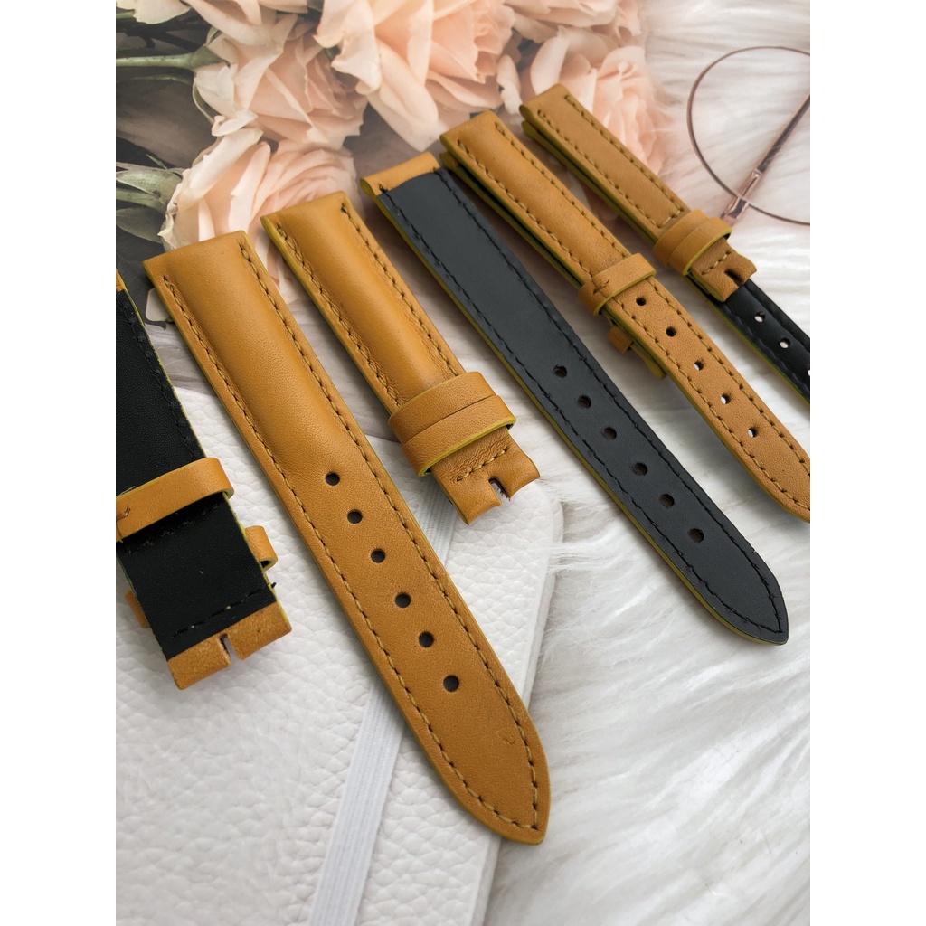 Dây Đồng Hồ Da Bò 100% Màu Vàng Tặng Kèm Chốt Và Đồ Thay Dây