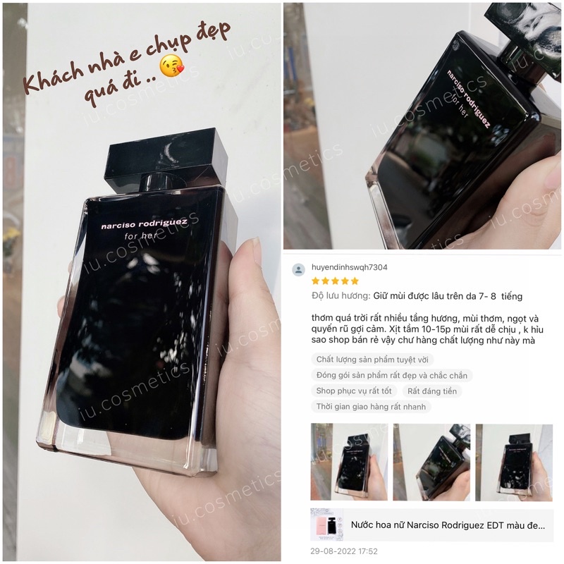Nước hoa nữ Narciso For Her Eau de Toilette EDT màu đen 100ml - dầu thơm nữ tính gợi cảm và quyến rũ - iu.cosmetics
