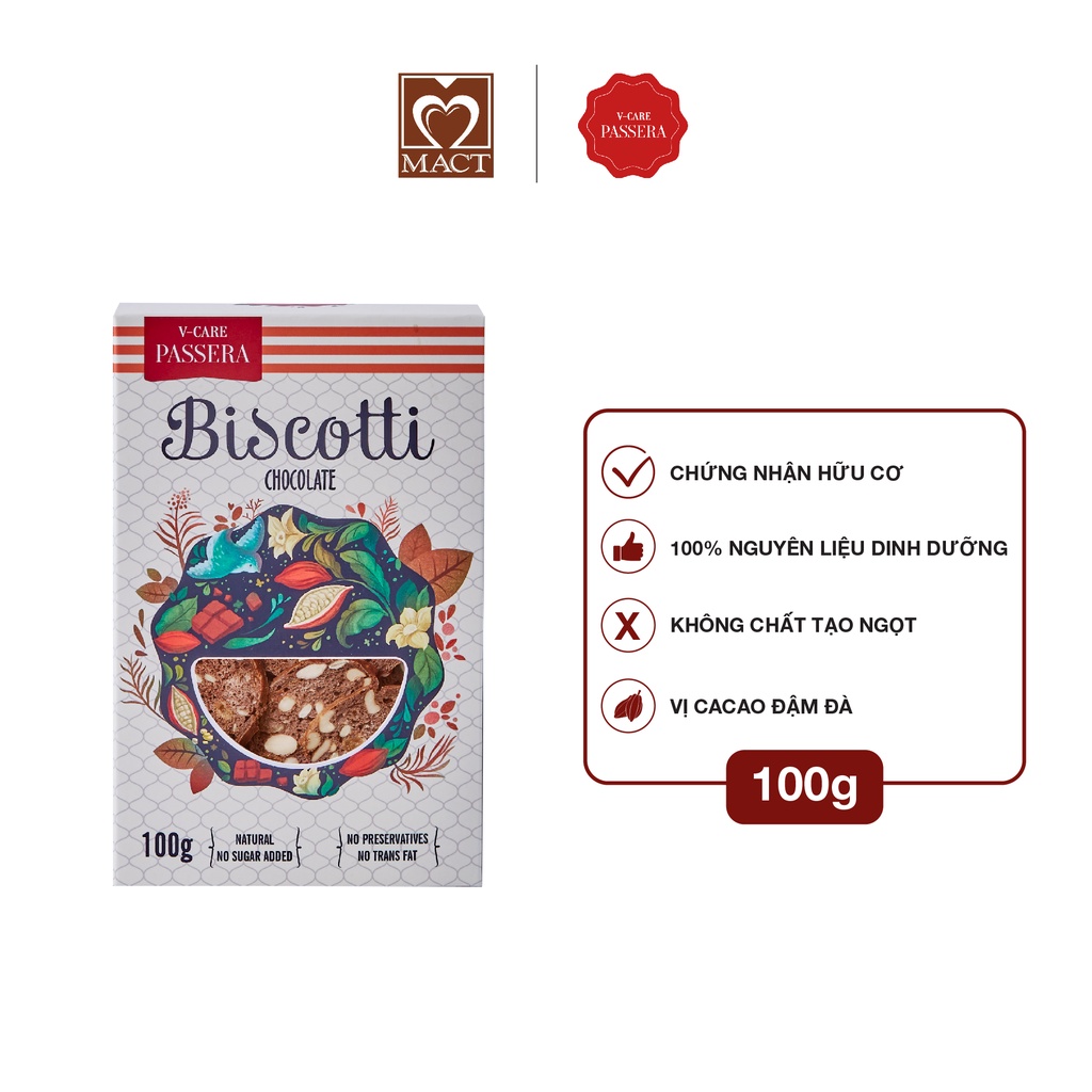 Bánh Biscotti giảm cân V-CARE PASSERA – Vị Cacao Đậm đà – hộp 100g