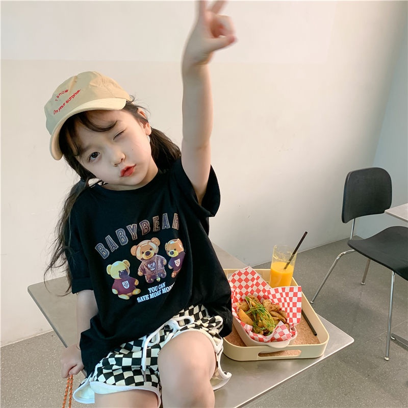 Áo Thun 100% Cotton Cổ Tròn Tay Ngắn In Họa Tiết Hoạt Hình Phong Cách Hàn Quốc Thời Trang Mùa Hè Cho Bé Gái