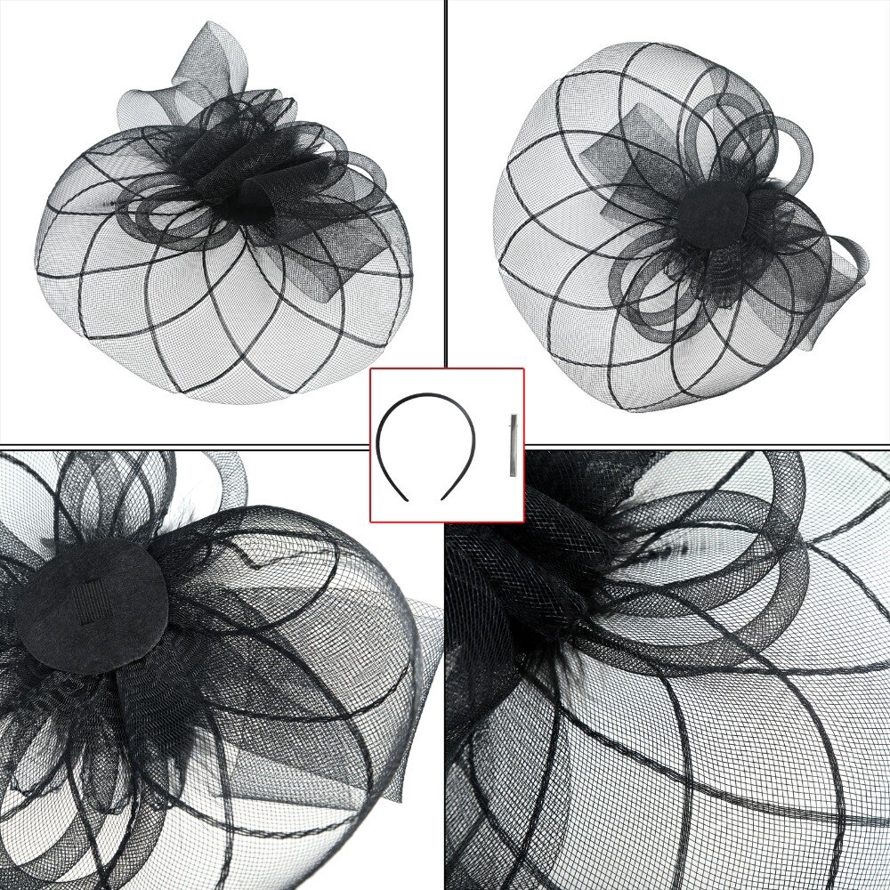 Mũ lưới kèm mạng che mặt đính hoa và lông vũ đội đầu