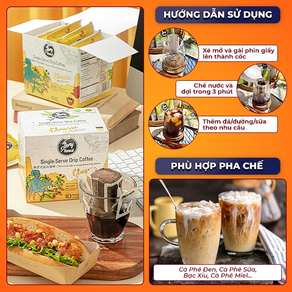 Cà phê phin giấy nguyên chất Classic Coffee 100% Robusta Tây Nguyên pha chế tiện lợi thơm ngon, đậm đà, hậu vị ngọt phù