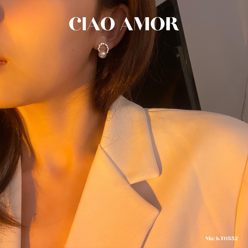 Khuyên tai nữ, Bông tai nụ nữ bạc 925 vòng đá đính ngọc dưới Trang sức Ciao Amor - KT0552