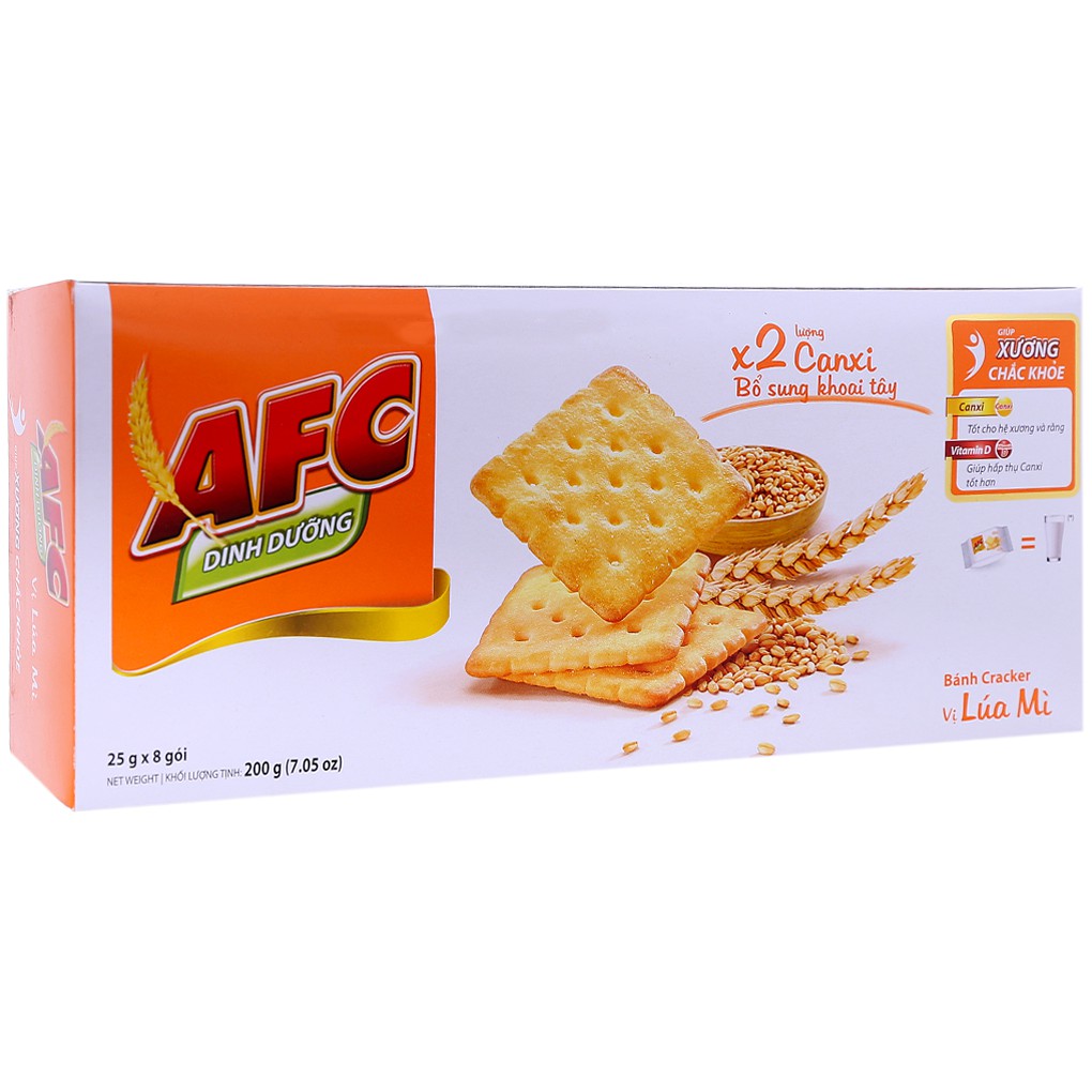 Bánh Qui Mặn AFC 2 Vị Rau Cải &amp; Lúa Mì 200g(8 Gói*25g)