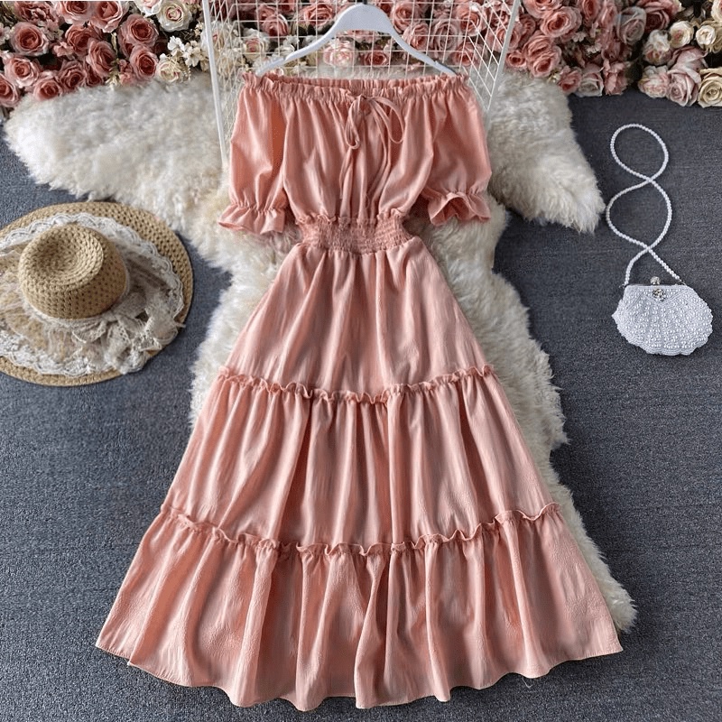 Hàng Lại Về Cho Các Nàng Đây--- Mẫu Đầm Lụa Trễ Vai Dáng Xòe Mặc Đi Chơi Dự Tiệc Siêu Cháy UP