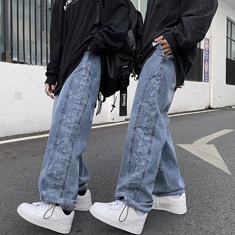 Quần Denim 223535 Quần Dài Ống Rộng Thời Trang Cá Tính Cho Nam Nữ
