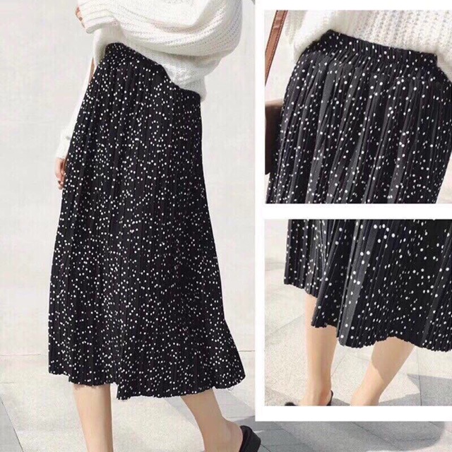 Chân váy midi xếp ly chấm bi