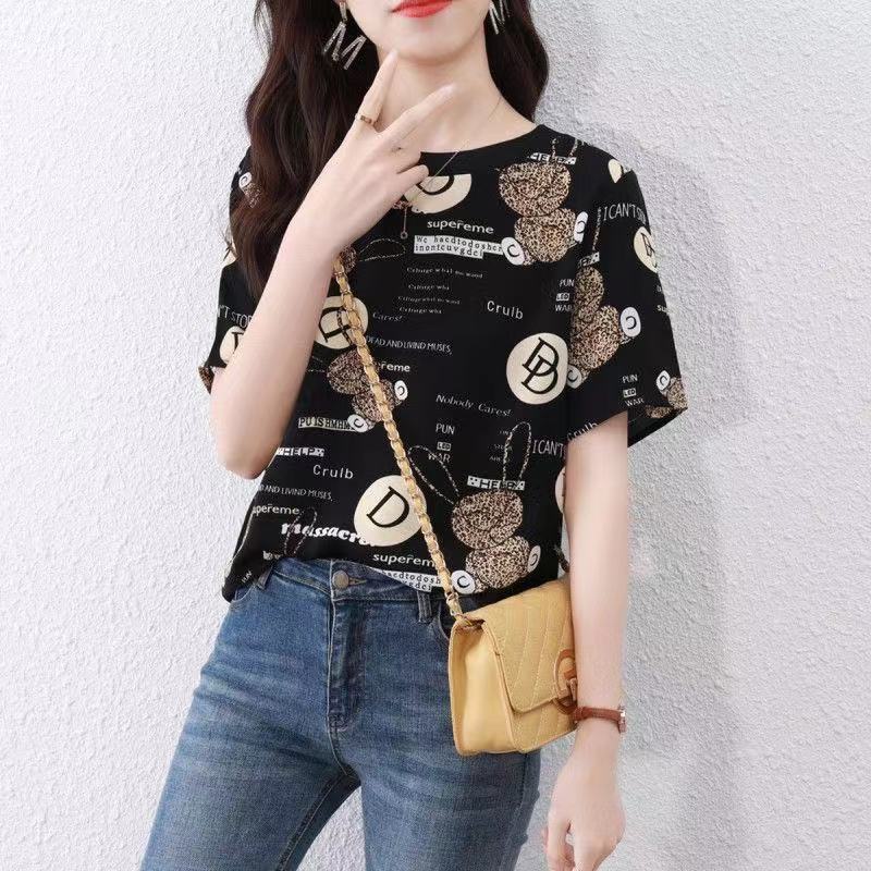 Áo thun ngắn tay in chữ plus size cho phụ nữ trung niên