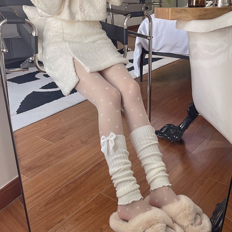 Đôi Bốt Len Ống Chân Giữ Ấm Đính Nơ Thời Trang Cho Nữ