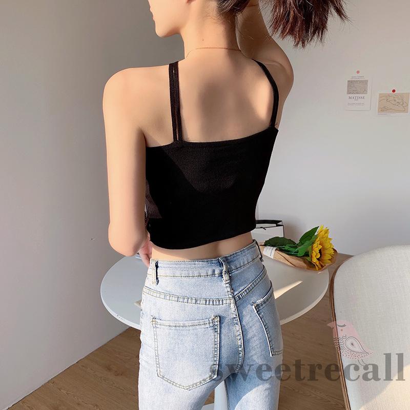 Áo croptop sát nách ôm sát cổ yếm màu trắng / đen / đỏ cho nữ