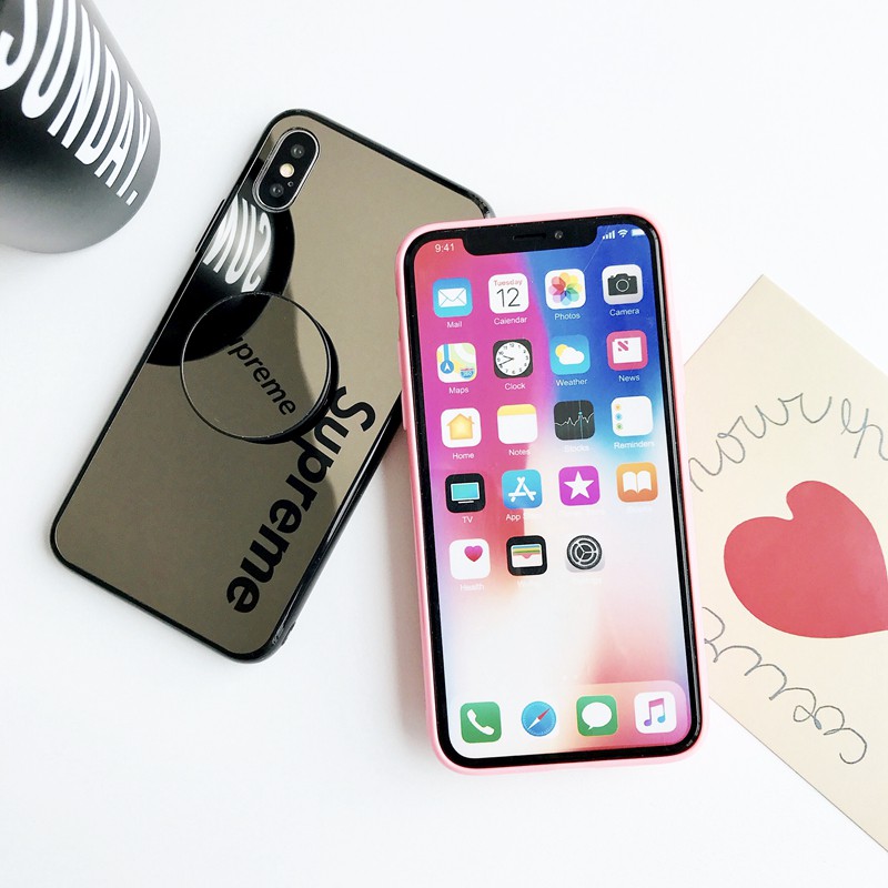 Ốp lưng trong suốt in tên thương hiệu Supreme có giá đỡ cá tính cho IPhone X XS Max XR 8 7 6 6S Plus 11 Pro Max SE 2020