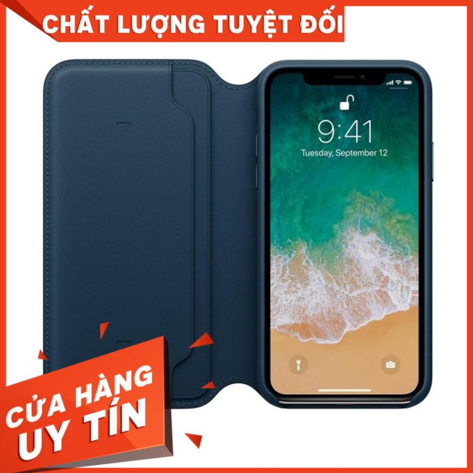 Bao da Leather Folio Apple dành cho iPhone X / Xs có ngăn đựng thẻ tự động tắt mở màn hình - hàng chính hãng