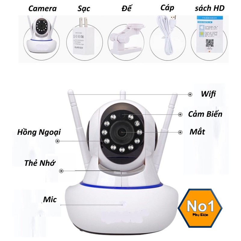 Camera wifi ip 3 râu 2.0 MP - HD 1080P siêu nét | BigBuy360 - bigbuy360.vn
