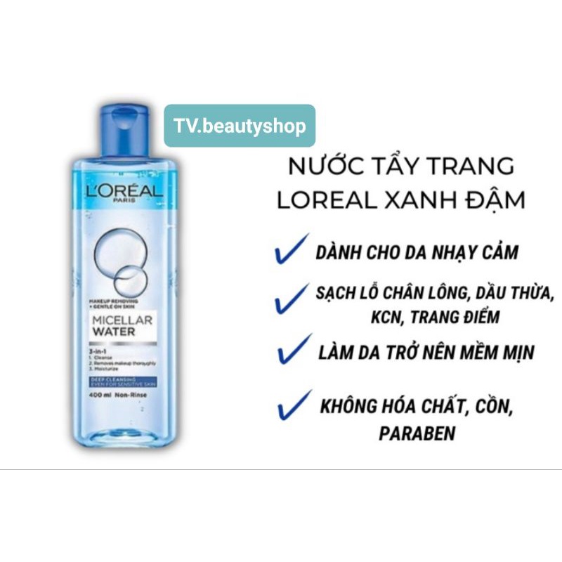 Nước tẩy trang L'oreal Paris đa năng 3-trong-1 làm sạch sâu xanh dương