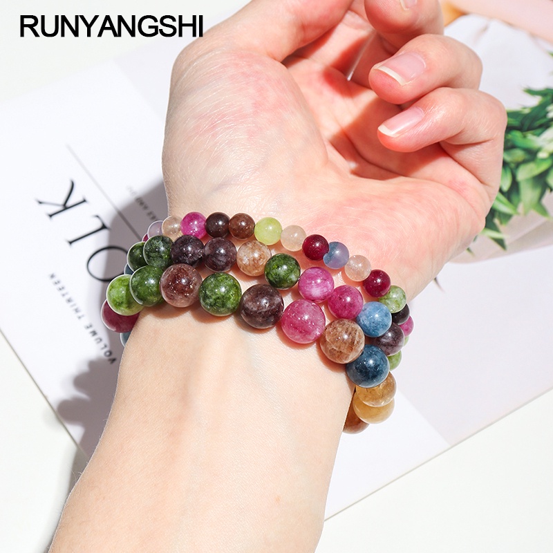 1 Vòng Tay Chuỗi Hạt Đá Tourmaline Tự Nhiên Nhiều Màu
