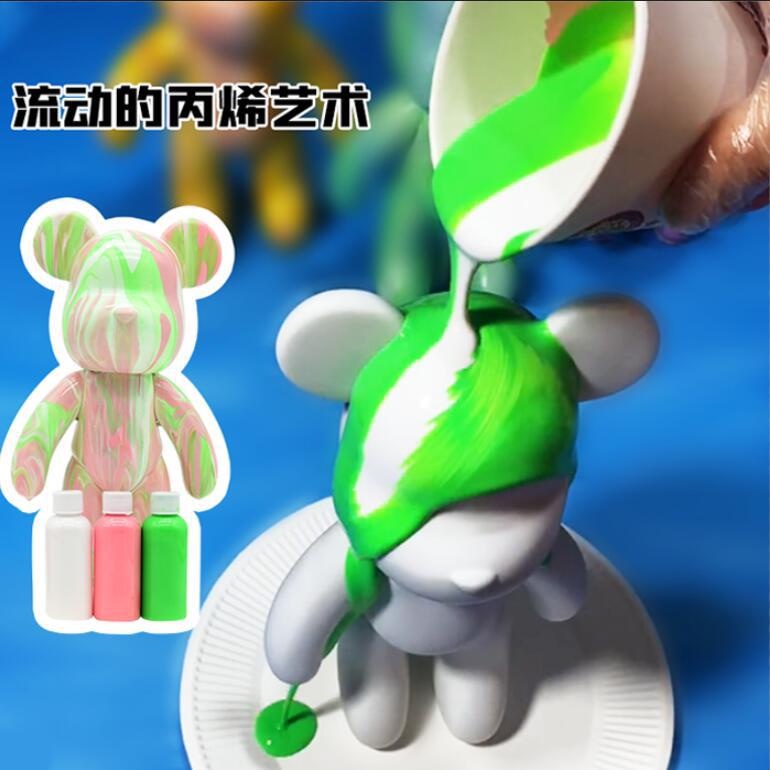 【Gói Vật liệu &amp; Sắc tố】DIY Fluid Bearbrick Đồ chơi Graffiti lỏng làm bằng tay Đồ trang trí mô hình tính cách gấu bạo lực