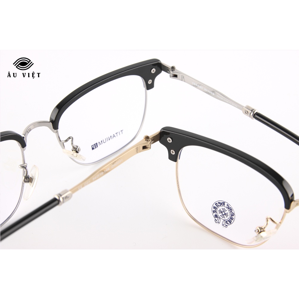 Gọng kính CH-2031 kim loại titanium nam nữ dáng chữ nhật vuông màu vàng/bạc Full box