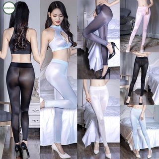 Quần legging xuyên thấu sáng bóng chất liệu nylon mịn màng quyến rũ cho nữ