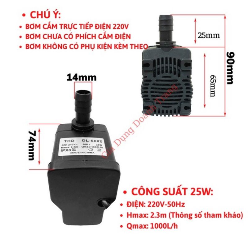 Máy bơm nước chìm mini 4W ,8W ,13W ,16W ,18W ,25W ,30W Bơm quạt hơi nước, Bể cá thủy sinh, Hòn non bộ