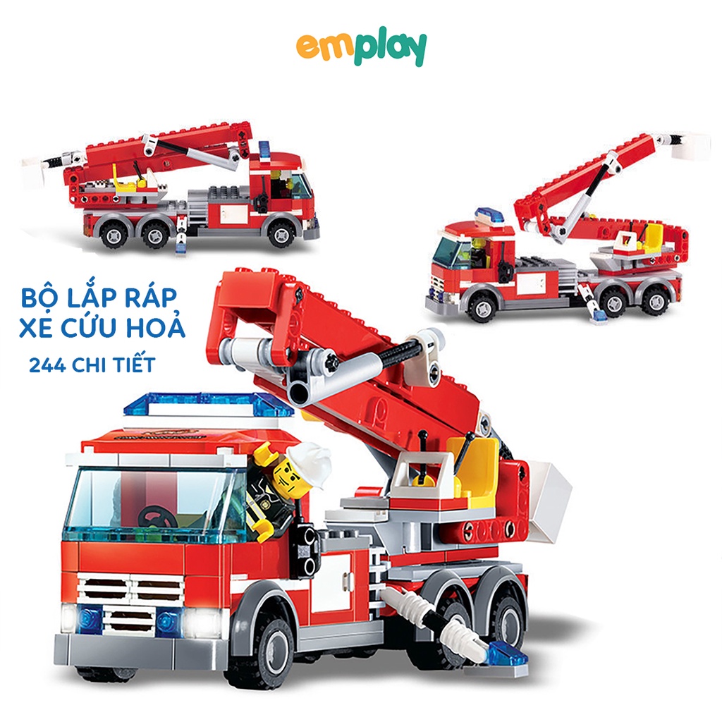 Đồ chơi lắp ráp xếp hình lego xe cứu hoả cho bé 244 chi tiết bằng nhựa ABS cao cấp Emplay