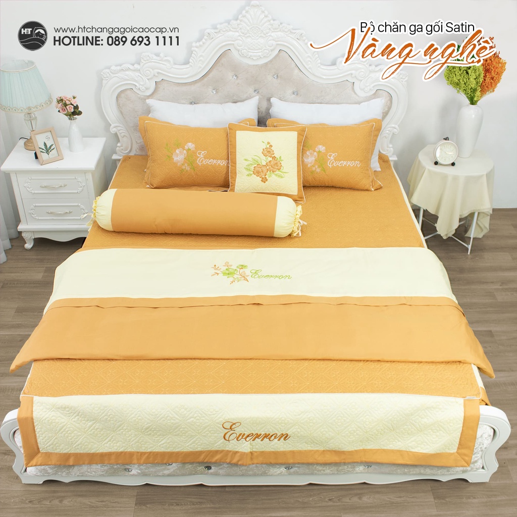 Bộ Ga Gối Cotton Satin 5 món , Chăn Ga Vỏ Gối Chần Bông ,Chăn Ga Gối Thêu Hoa Cao Cấp, Ga Phủ Chần Bông Thêu Hoa | BigBuy360 - bigbuy360.vn