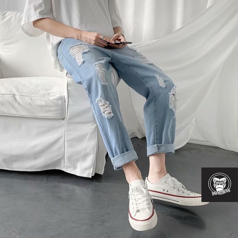 Quần jean baggy nam rách gối tả tơi trông bụi bặm 2021 Pon.mens | BigBuy360 - bigbuy360.vn