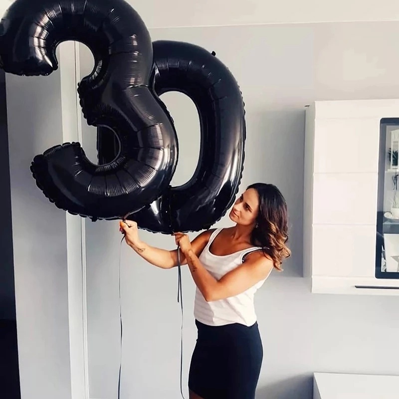 Bong Bóng Lá Nhôm 32 Inch Màu Đen Dùng Trang Trí Tiệc Sinh Nhật Cho Bé