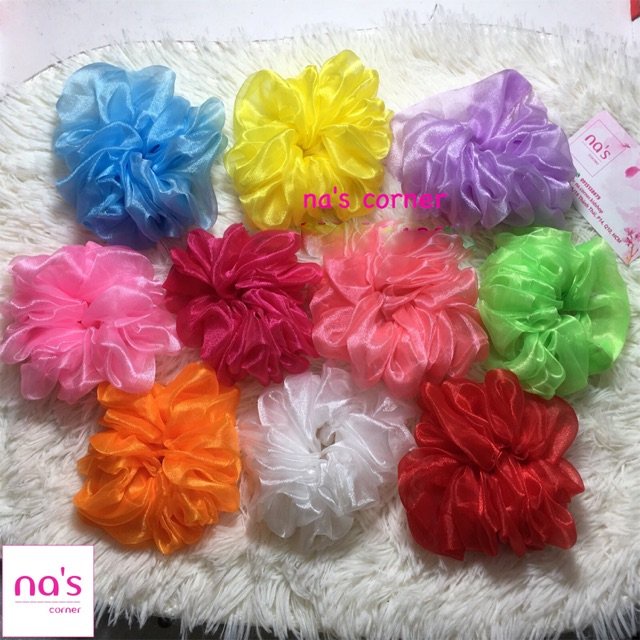 [HOT TREND] Scrunchies cột tóc voan kính trơn dày buộc tóc vải