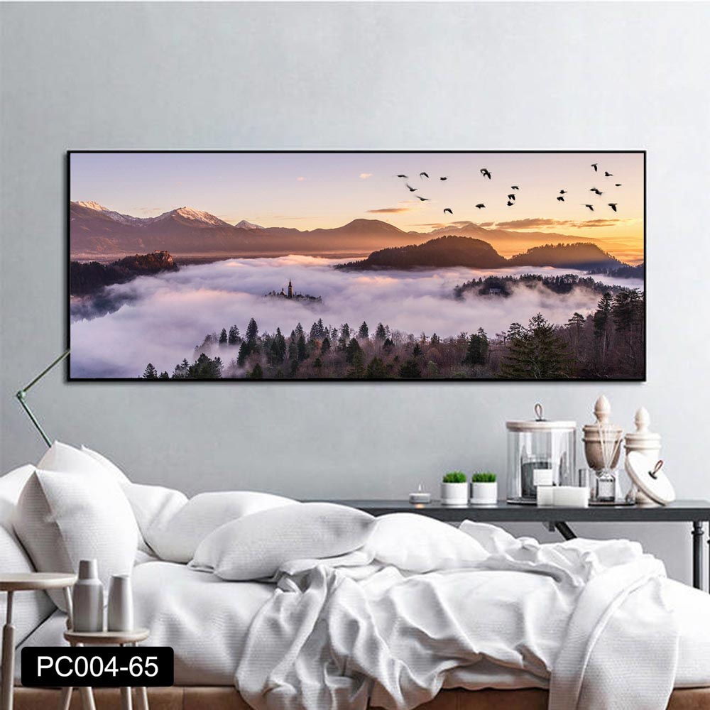 Tranh canvas treo tường phong cảnh núi trong mây khổ ngang PC65- 100 x 40 cm