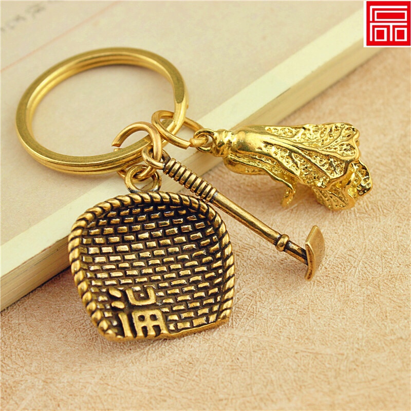 Làm bằng tay Trung Quốc phong cách tinh khiết đồng thau Keychain Mặt dây chuyền Phụ kiện sáng tạo cá tính Retro Xe chìa 