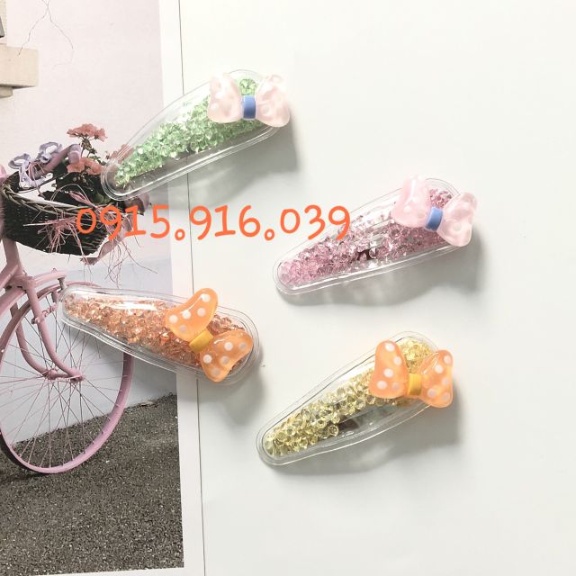 Kẹp tóc trong suốt phối nơ,Kẹp tóc kim tuyến nhũ