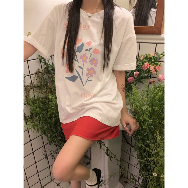 Áo Thun Cotton Nguyên Chất In Hoa Ngắn Tay Thời Trang Cá Tính 53552